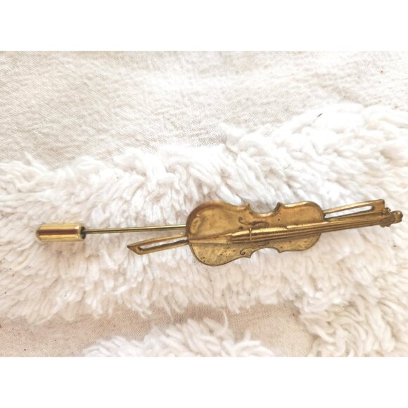 Violin Hat Pin Vintage Musical Stick Pin Violin Musical Instrument Brooch - Picture 2 of 10